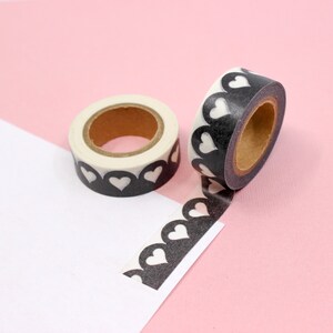 Cute Black and White Scalloped Heart Washi Tape, Scalloped Border Washi Tape, Love Washi tape, Valentine Washi | BBB Supplies | R-ZH2255