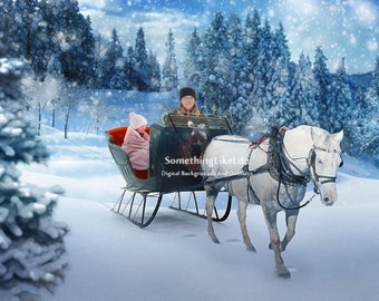 Christmas Digital Backdrop | Winter Digital Background | Jingle Bells | Horse