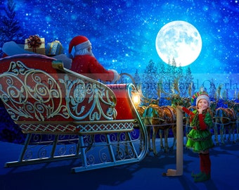 Santa Sleigh Digital Background | Christmas Digital Backdrop