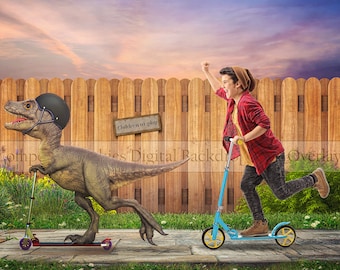 Dinosaur Digital Backdrop | Nibbler on scooter digital backdrop | dinosaur digital backdrop | trex background | Summer Digital Background