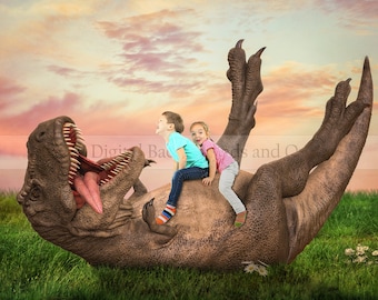 Trex tickle fight digital backdrop - dinosaur digital backdrop - dinosaur background {PREMIUM}