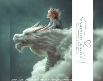 Cloud Dragon Fantasy Digital Backdrop & Overlay | Dreamy Sky Adventure | Flying Mystical Creature for Newborn and Composite Photography