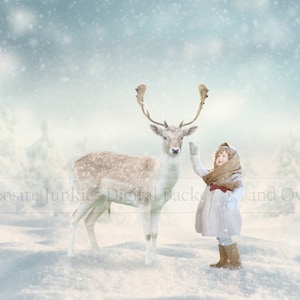Toile de fond numérique de Noël | Toile de fond numérique hiver | Toile de fond cerf | Neige {PREMIUM}