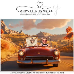 Lost in America Digital Backdrop | Funny Couple in Car with Map | Vintage Road Trip Scene for Photoshop | Compositing Background
