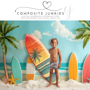 Surf&#39;s Up 1 Beach Digital Backdrop for Kids Photography Composite Art / Tropical Beach / Fun Photo Composition / Digital Photography Props