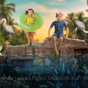 Tropical Digital Backdrop with Ocean and Sea Creatures | Digital Background Backdrop for Composite Image Photos | Summer Backdrop