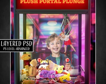 Classic Arcade Layered PSD Digital Backdrop for Composite Photo Manipulations, Claw Machine Game Background, Photoshop Overlay, Image Edit