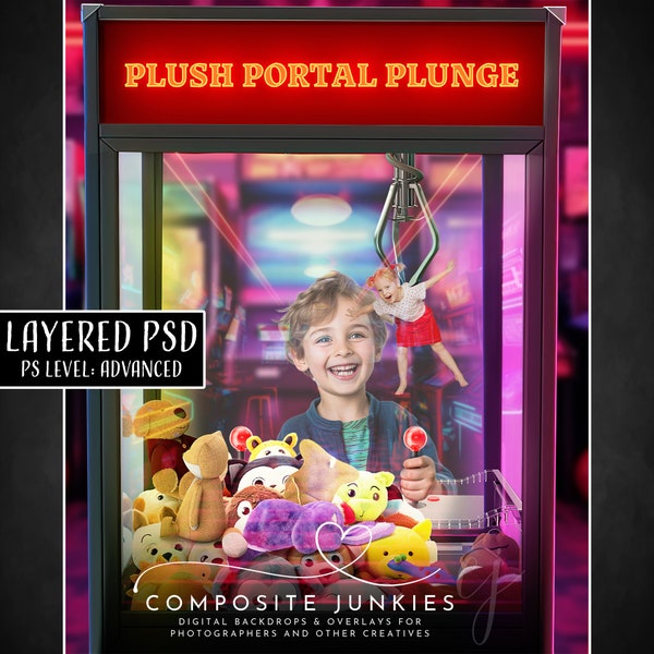 Classic Arcade Layered PSD Digital Backdrop for Composite Photo Manipulations, Claw Machine Game Background, Photoshop Overlay, Image Edit