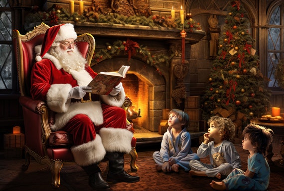 Santa Claus Storytime Christmas Digital Background Backdrop for Composite Images, Christmas Digital Background, Holiday Backdrops - Etsy