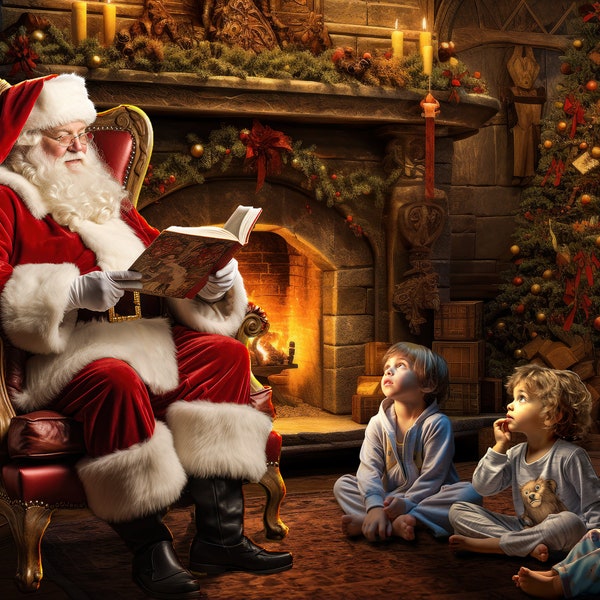 Santa Claus Storytime Christmas Digital Background Backdrop for Composite Images, Christmas Digital Background, Holiday Backdrops