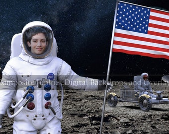 Space Digital Backdrop, Space American Flag Digital Backdrop - Outer Space Digital Background - Space Digital Background - Composite Image