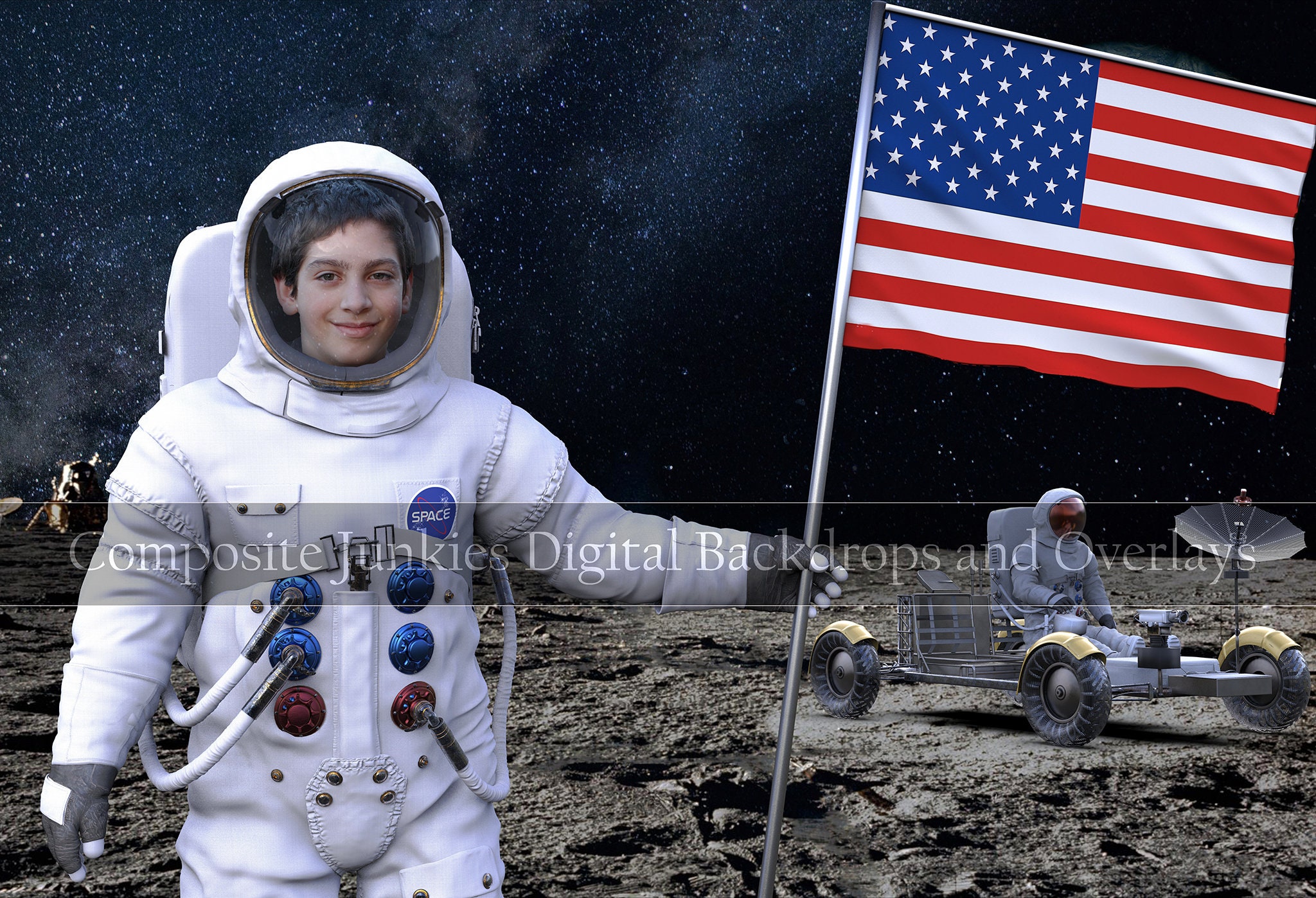 Space Digital Backdrop, Space American Flag Digital Backdrop - Outer Space Digital Background - Space Digital Background - Composite Image