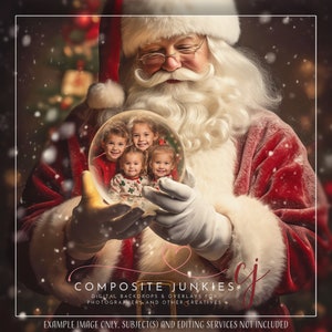 Santa Claus Christmas Snow Globe Photo Insert Digital Backdrop for Composite Photography, Holiday Background for Greeting Cards, Photoshop