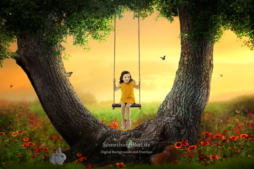 Tree Digital Backdrop, Spring Digital Backdrop, Swing Digital
