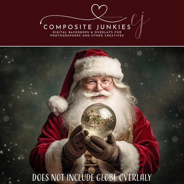 Santa Claus Holding Snowglobe Digital Photography Backdrop for Photo Manipulations, Christmas Background for Photoshop Image Compositions