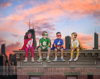 Super Hero Digital Backdrop for Photographers, Rooftop Digital Backdrop, Superhero Digital background, Photoshop Background, Kids Backdrops