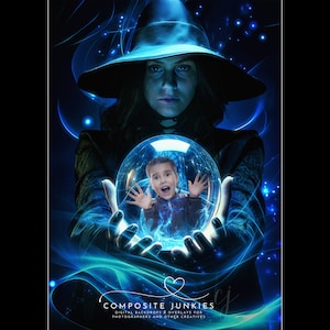 Wicked Witch Crystal Ball Digital Backdrop for Composite Images, Halloween Photo Insert Template for Photoshop, Spooky Photo Manipulation