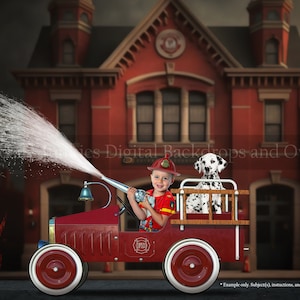 Firetruck Pedal Car Digital Backdrop for Composite Photography, Child&#39;s Fireman Digital Background, Photography Backdrops, Digital Product