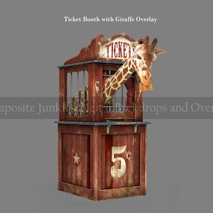 Circus Ticket Booth with Giraffe Overlay (day version), Ticket Booth Clip Art, Giraffe PNG overlay for composite images, digital product