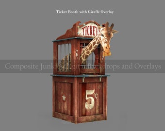 Circus Ticket Booth with Giraffe Overlay (day version), Ticket Booth Clip Art, Giraffe PNG overlay for composite images, digital product