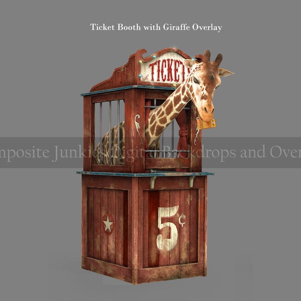 Circus Ticket Booth with Giraffe Overlay (day version), Ticket Booth Clip Art, Giraffe PNG overlay for composite images, digital product