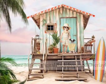 Summertime Beach Digital Backdrop for Kids Photography Composite Art / Tropical Beach / Fun Photo Composition / Digital Photography Props