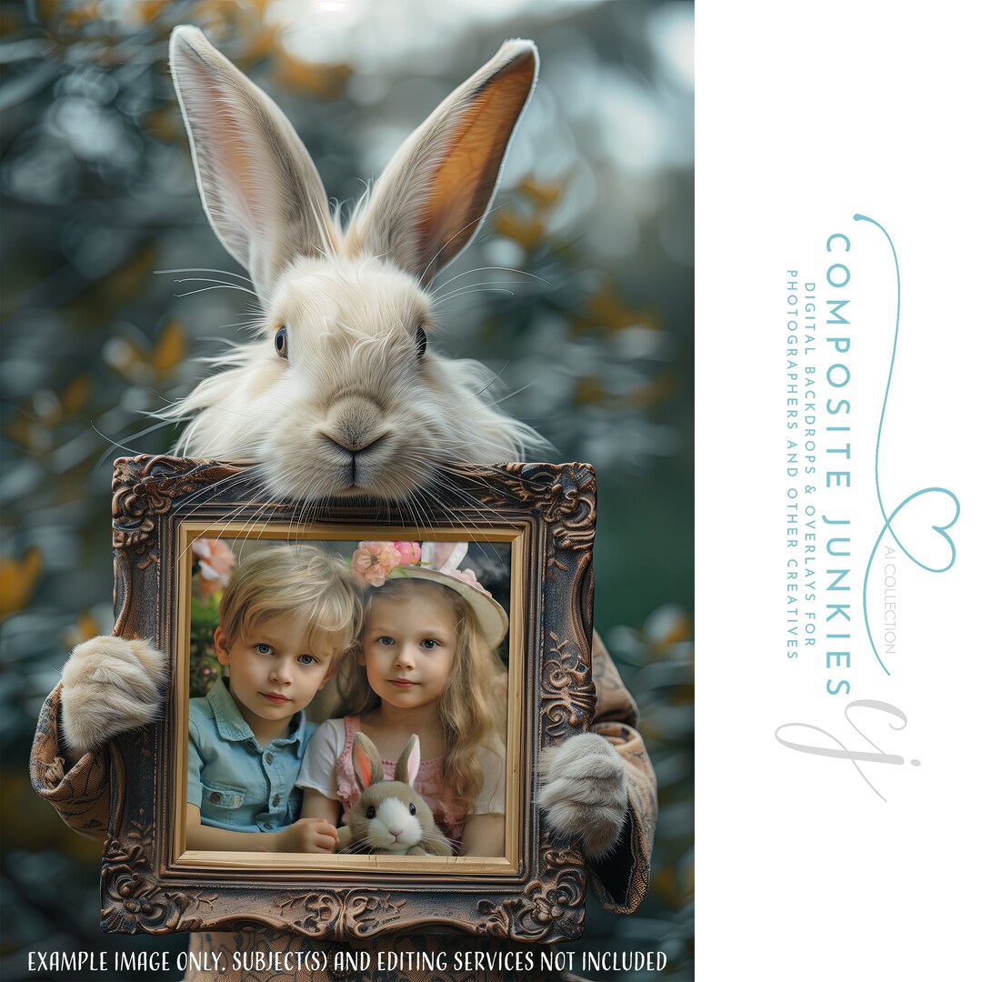 White Rabbit Holding Picture Fame Digital Backdrop for Photo ...