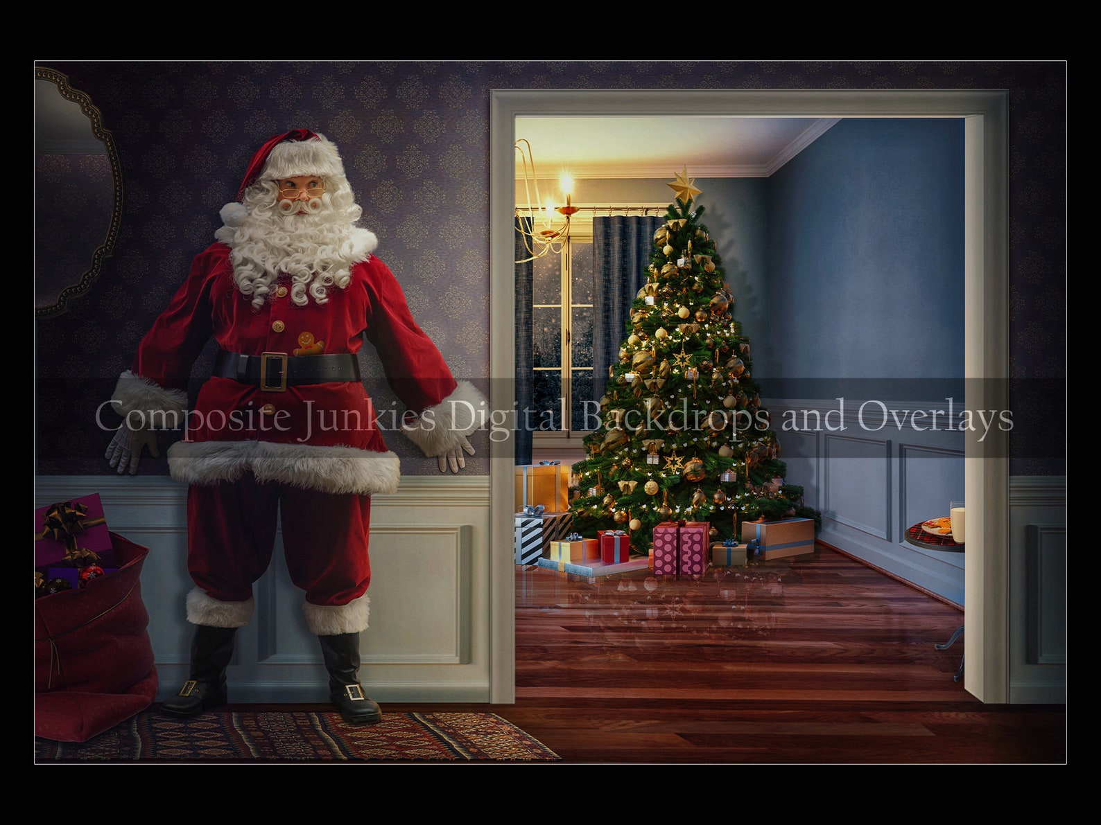 Christmas Digital Backdrop With Santa Santa Claus Digital - Etsy