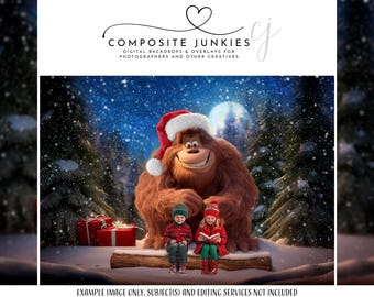 Bigfoot Christmas Digital Backdrop - Customizable Photoshop Background for Holiday Photo Composites, Festive Photography, and Creative Edits