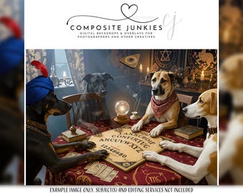 Funny Halloween Dog Backdrop | Spirit Board Dog Séance Digital Background | Whimsical Pet Photography Prop