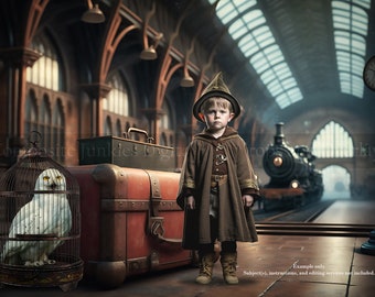 Wizard Magic Train Station Digital Background, School of Wizards Train Digital Backdrop, Composite Image, Fantasy Digital Background, Magic