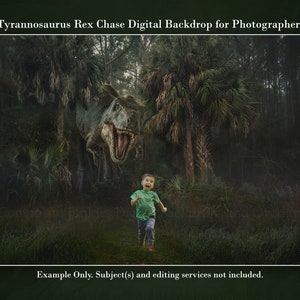 Tyrannosaurus Rex Chase Digital Backdrop Background for Composite Photos, Photography Dinosaur Backdrop, Digital Dinosaur Background