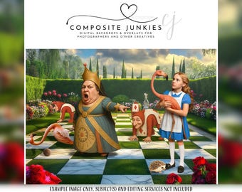 Alice in Wonderland Digital Backdrop – Queen of Hearts Croquet Scene – Photoshop Composite Background for Fantasy Photography & Editing