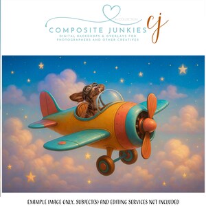 Whimsical Cartoon Airplane Digital Backdrop – Fantasy Flying Composite Background for Photoshop