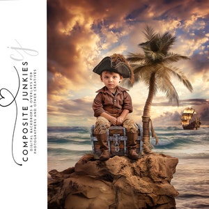 Pirate Digital Backdrop (Light) - Treasure Chest Digital Background - Ship - Composite Image - Image Editing Resources {PREMIUM}