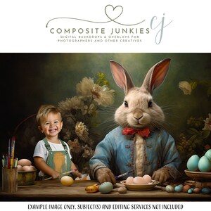 Painting Eggs with the Easter Bunny Digital Backdrop, Rabbit Background for Photographers, Photo Manipulation, Photoshop Template