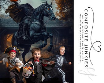 Headless Horseman Digital Backdrop for Composite Images, Halloween Photo Insert Template for Photoshop, Spooky Photo Manipulation