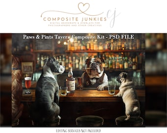 Funny Pet Portrait Digital Background for Photography Composite Images, Bar Backdrop for Dogs, Photo Manipulation, Photoshop Layered PSD