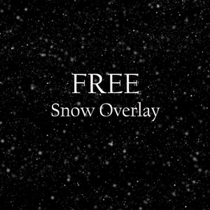May include: Black background with white snowflakes and the words "FREE Snow Overlay" in white, creating a wintery effect. The image is designed to be used as a digital overlay.