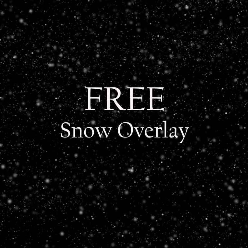 May include: Black background with white snowflakes and the words "FREE Snow Overlay" in white, creating a wintery effect. The image is designed to be used as a digital overlay.