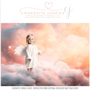 Pastel Clouds Digital Backdrop | Heavenly Sky Background | Soft Fantasy Photography Overlay | Photoshop Template | Photo Manipulation