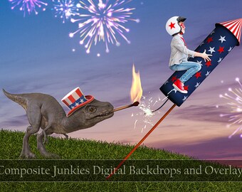 Dinosaur Digital Backdrop - 4th of July Digital Backdrop - Independence Day Background - Dino Backdrop {PREMIUM}
