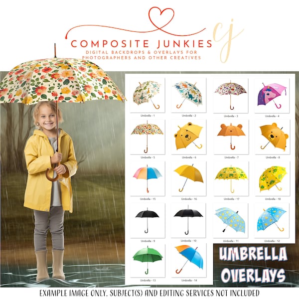 18 Umbrella PNG Overlays for Photography Composites, Clip Art for Digital Artists and Photographers, Photoshop Overlay, Digital Scrapbooking