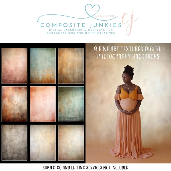 9 Fine Art Textured Digital Backdrops for Photographers, Backdrops for Photo Manipulations, Composite Image Overlay, Photography Studio Prop