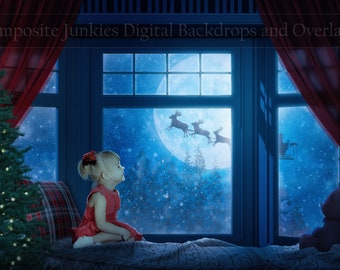 Christmas Window Digital Background | Window Backdrop | Christmas Backdrop | Santa Background | Christmas Cards | Holiday Background PREMIUM