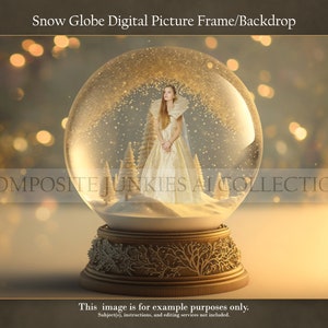 Gold Snow Globe Digital Background, Christmas Digital Snow Globe, Digital Picture Frame Insert, Photography Composite, Photo Insert Template