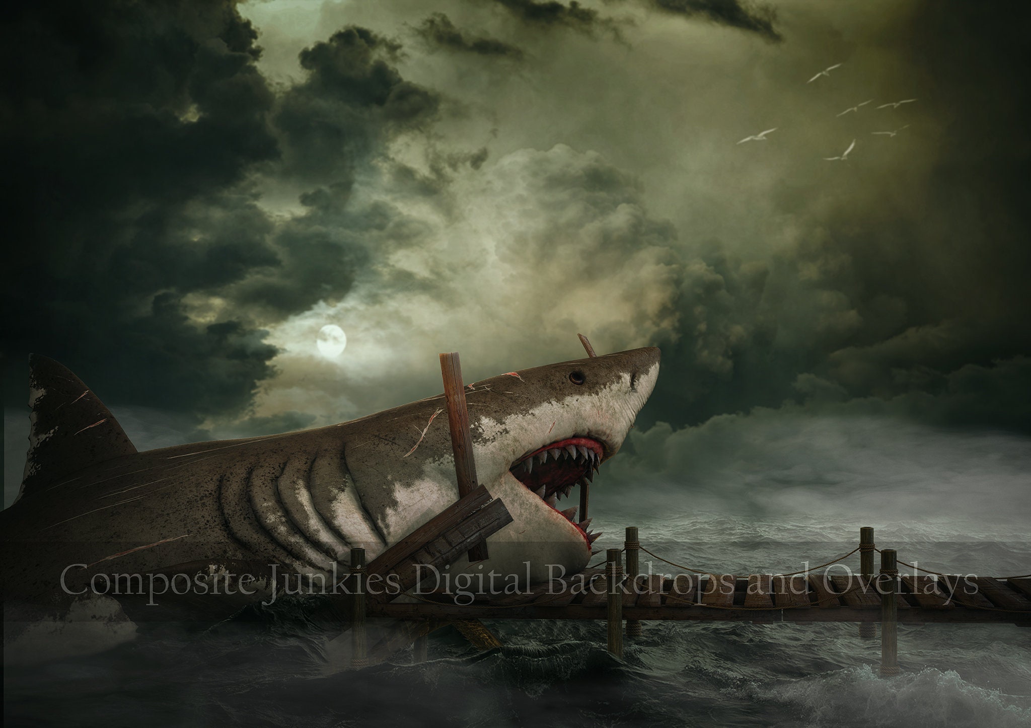 合成画像写真用のホオジロザメのデジタル背景 | サメのデジタル背景