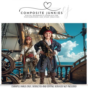 Pirate Ship Digital Backdrop - Kids Adventure at Sea - Captain & Crew Sailing Fantasy - Photoshop Composite Background for Photo Editing