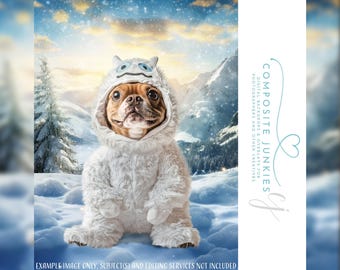 Adorable Yeti Snowman Pet Face Insert Backdrop - Customizable Winter Portrait Digital Background for Holiday Pet Photo Composite - Photoshop