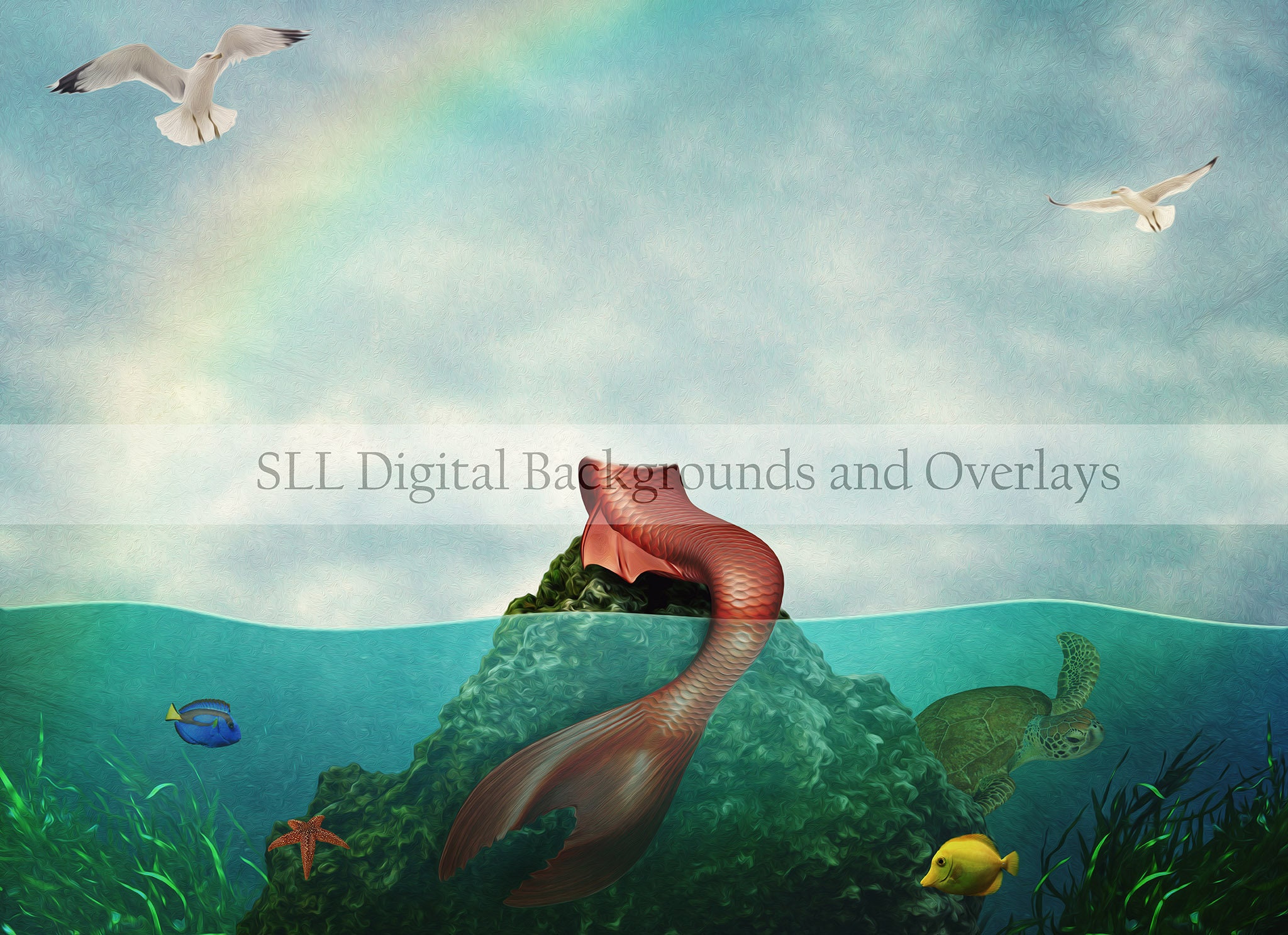 Mermaid Digital Backdrop Fantasy Digital Background | Etsy